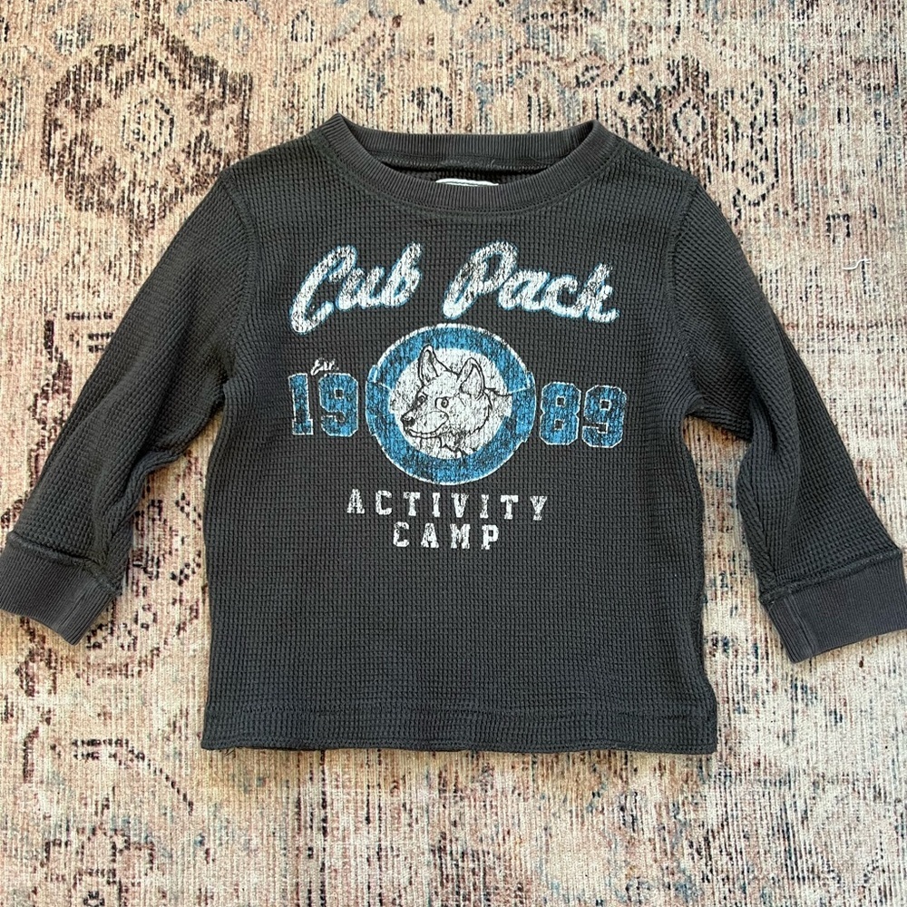 Place Kids Black Long Sleeve Shirt with Blue and White Design
